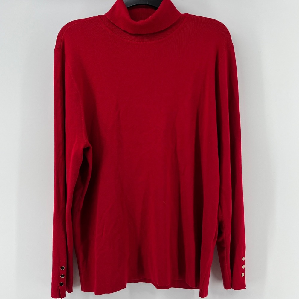 Chico's Turtleneck Sweater, Women, Size XXL, Red, Button Cuff Ribbed Knit